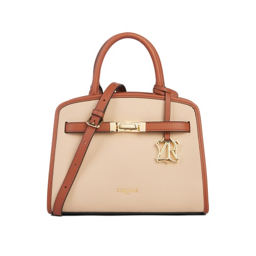 Bolsa de couro bicolor com...