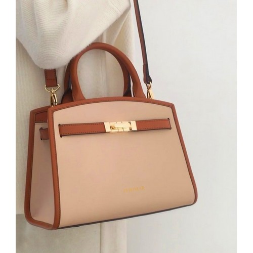 Bolsa de couro bicolor com...